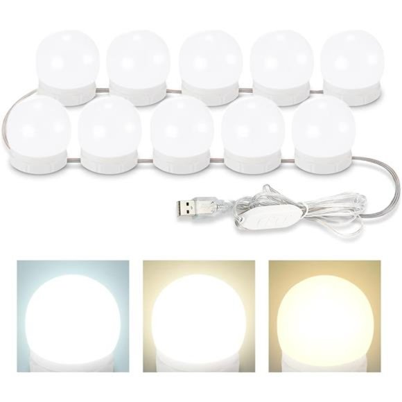 LED Vanity Lights For Mirror,Hollywood Style Vanity Lights With 10Dimmable Bulbs - Picture 1 of 6